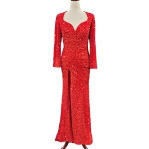 NWT Fitted Long Sleeve Sequin Gown with Leg Slit and Corset Back